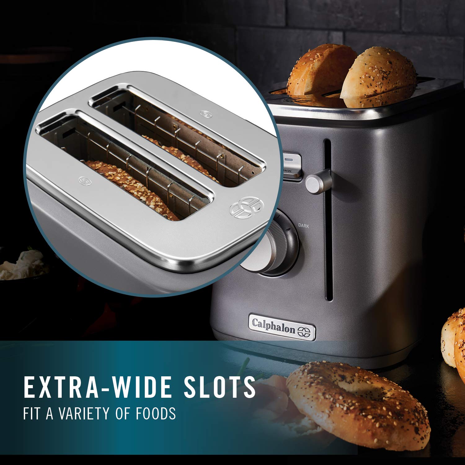 Calphalon 2-Slice Toaster, Precision Control with 6 Shade Settings and Extra Wide Slots, Stainless Steel - Image 3