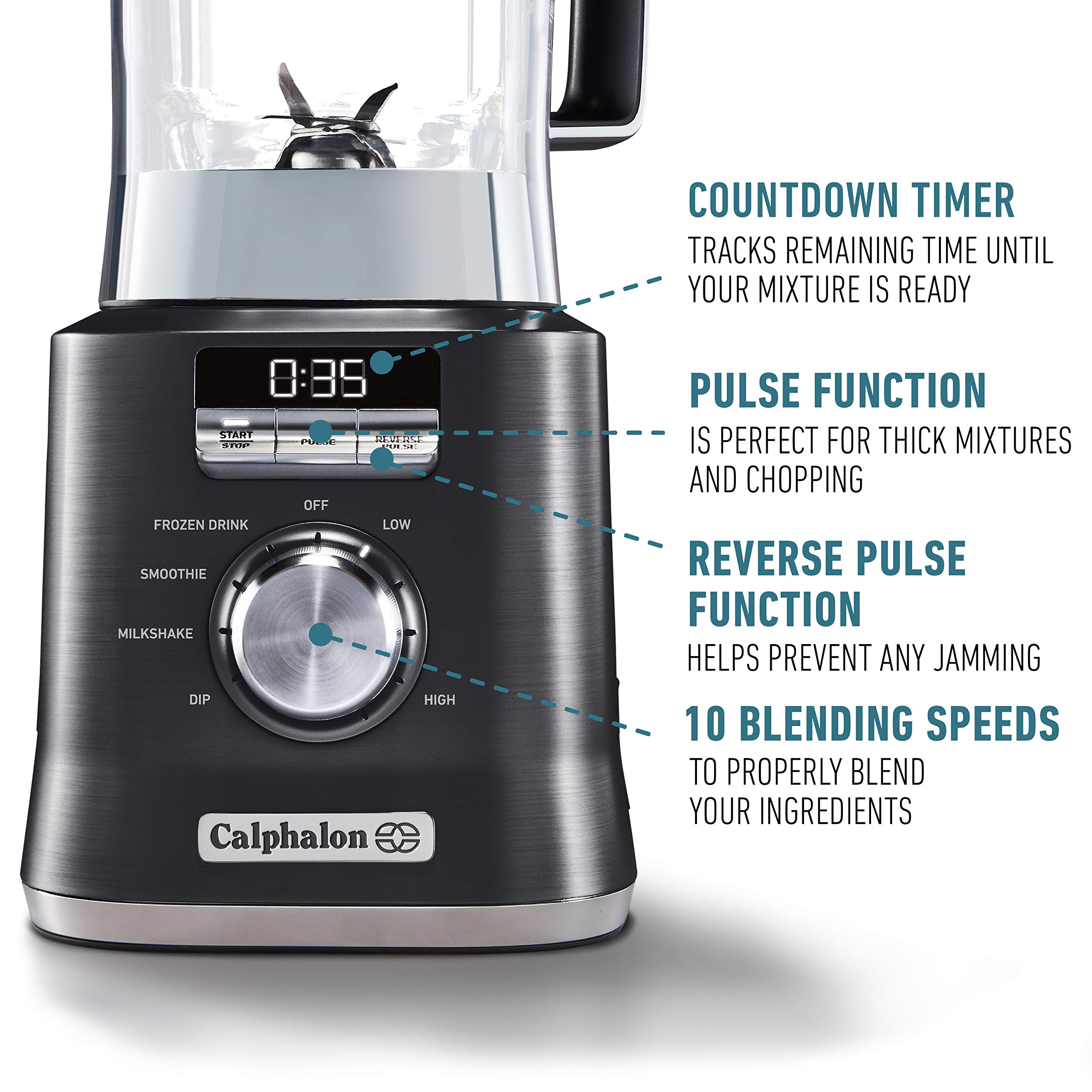 Calphalon Auto-Speed 68 Oz Blender with Blend-N-Go Smoothie Cup and BPA-free Tritan Jar | 1100-Watt Base, Dark Stainless Steel - Image 5