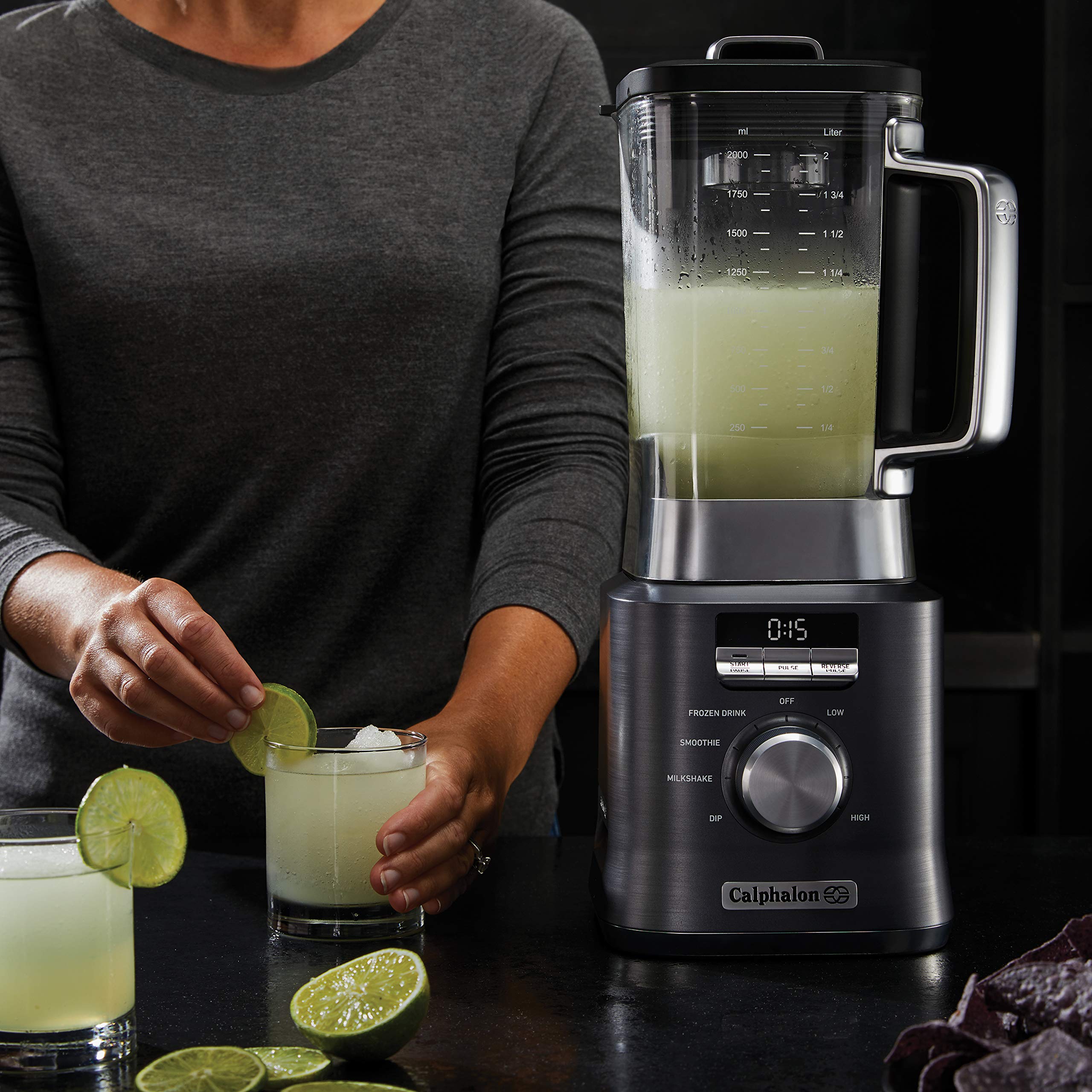 Calphalon Auto-Speed 68 Oz Blender with Blend-N-Go Smoothie Cup and BPA-free Tritan Jar | 1100-Watt Base, Dark Stainless Steel - Image 6