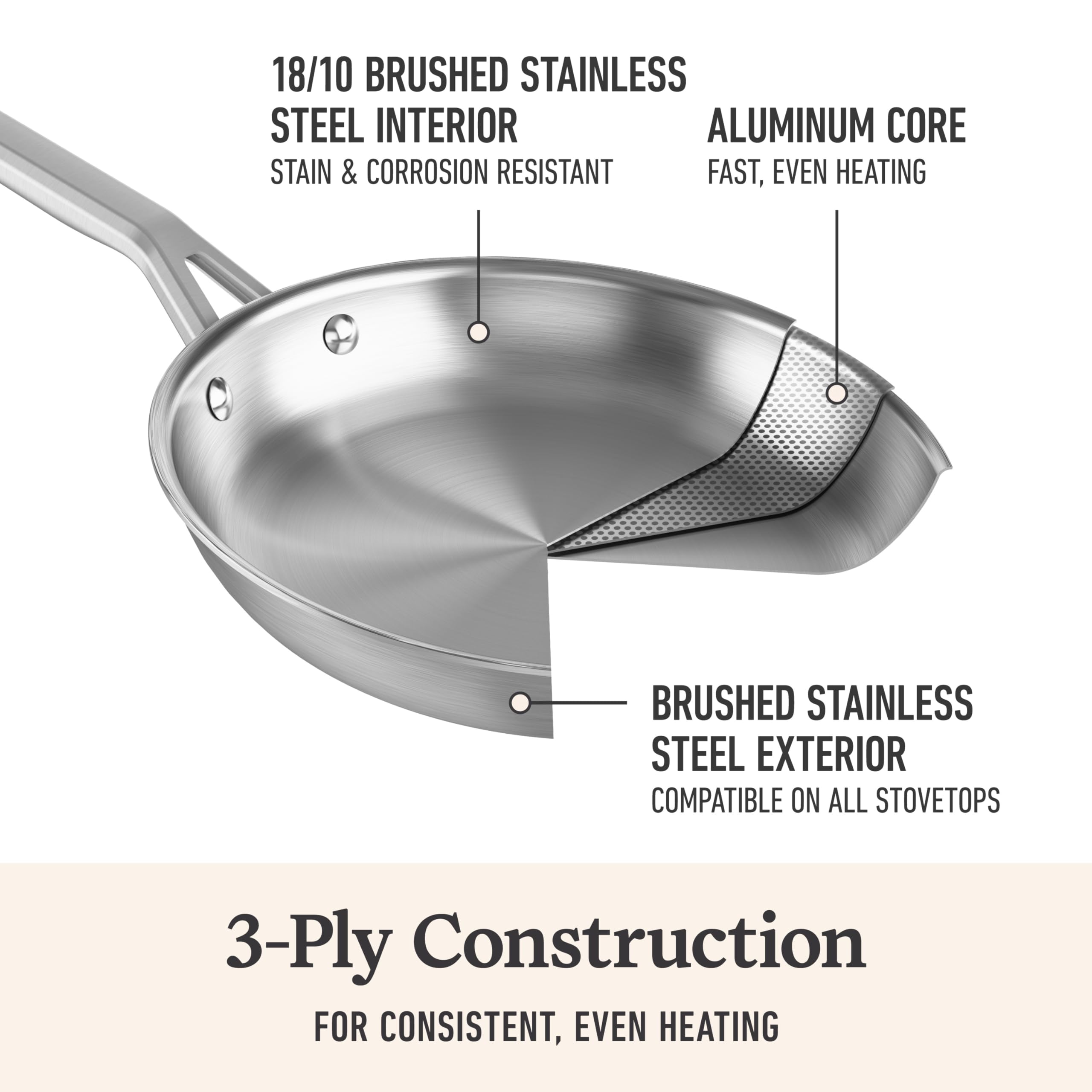 Calphalon Brushed 3-Ply Stainless Steel Cookware w/Turbo Heat Tech 10" Fry Pan, Induction, Oven Safe 450F, Brushed Stainless Silver - Image 3