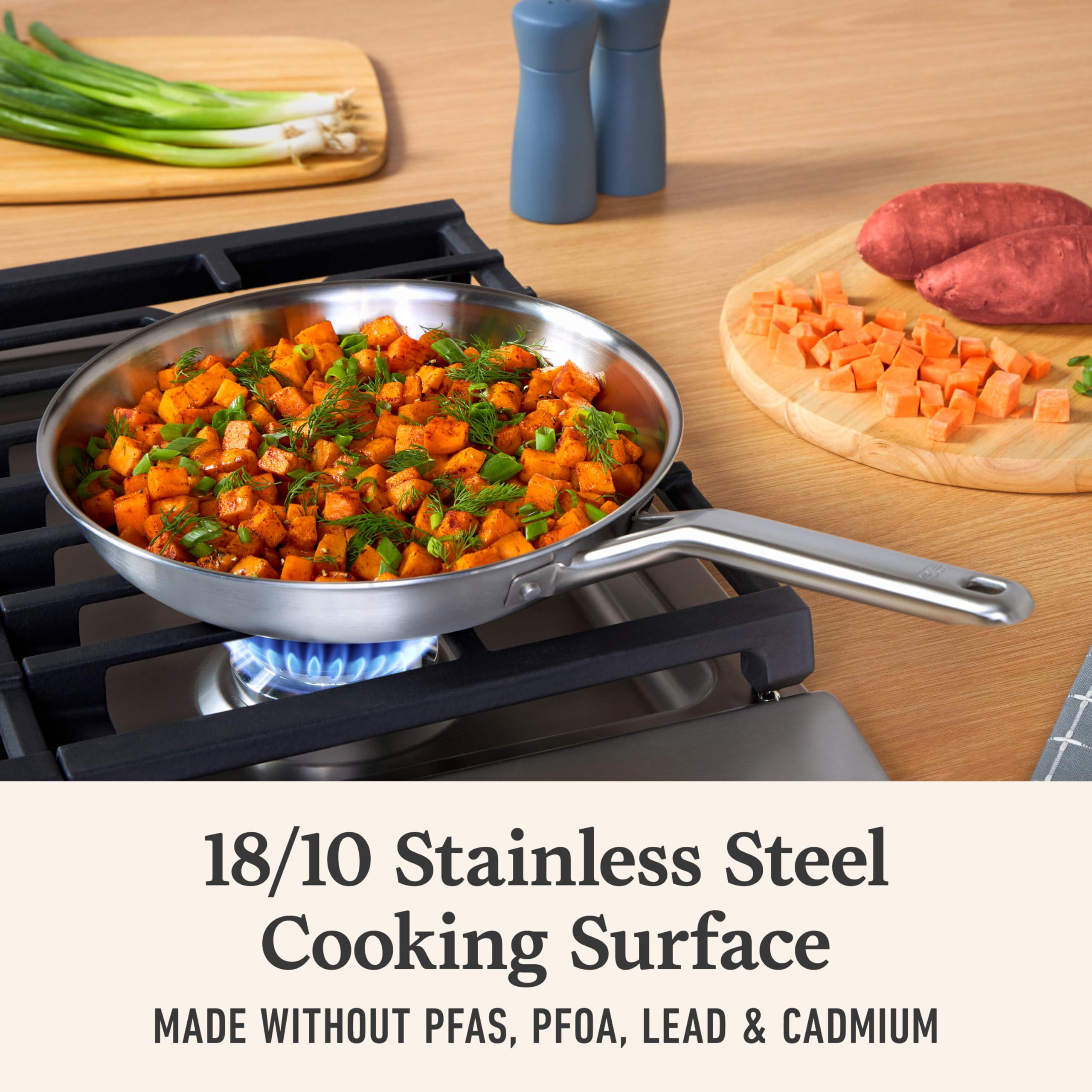 Calphalon Brushed 3-Ply Stainless Steel Cookware w/Turbo Heat Tech 10" Fry Pan, Induction, Oven Safe 450F, Brushed Stainless Silver - Image 4