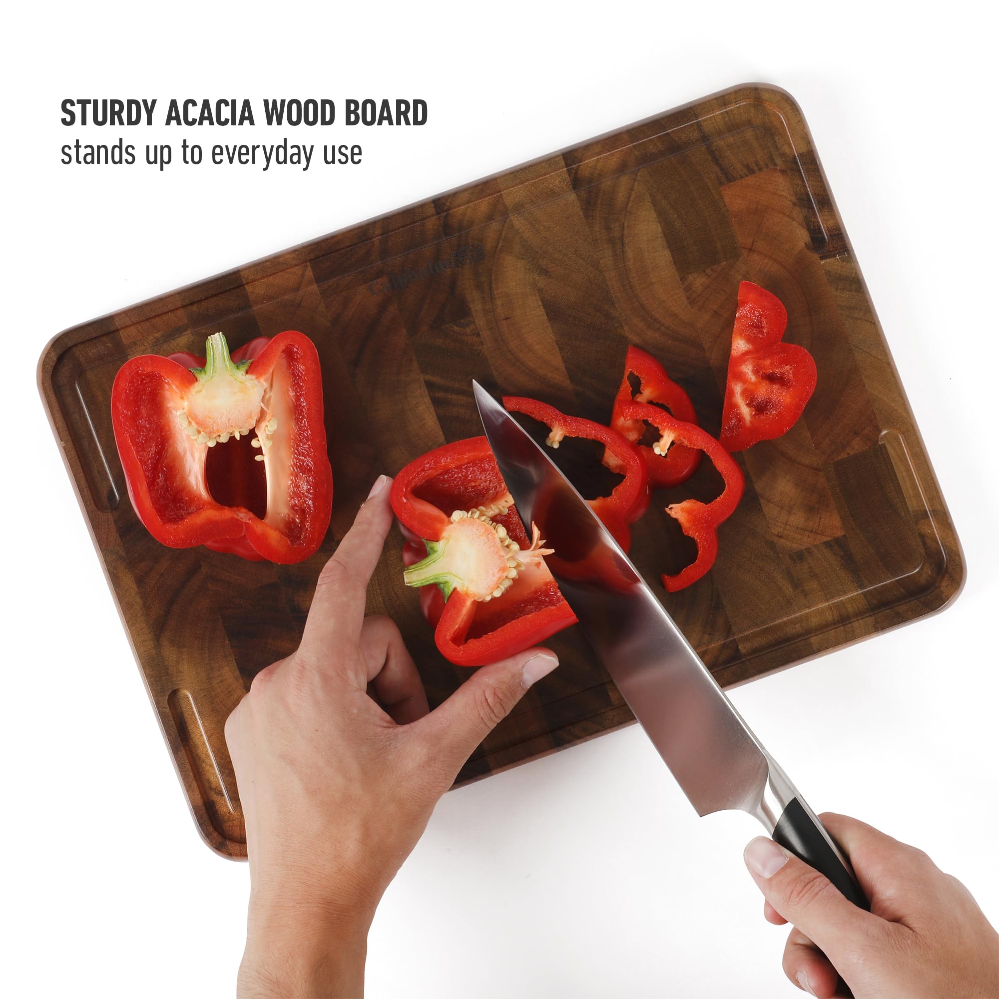 Calphalon Edge Guard 13.6 x 9.5 End Grain Acacia Wood Cutting Board - Image 4