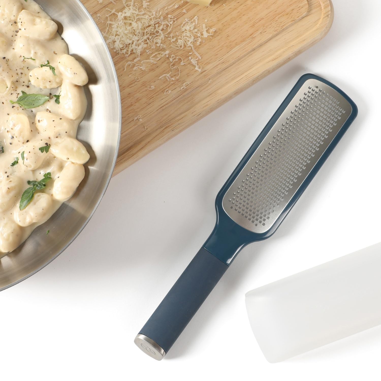 Calphalon Edge Stainless Steel Handheld Cheese Grater W/Cover & Rubber Handle - Navy Blue - Image 3