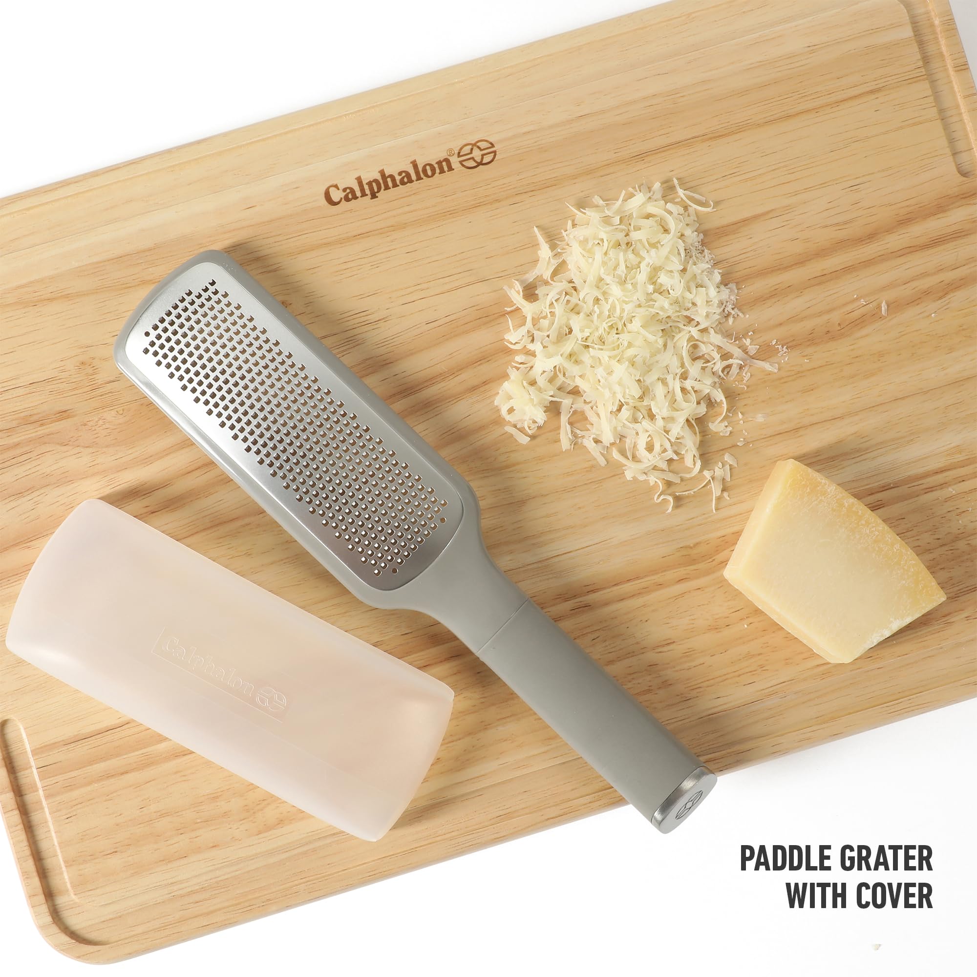 Calphalon Edge Stainless Steel Handheld Cheese Grater W/Cover & Rubber Handle - Taupe - Image 3