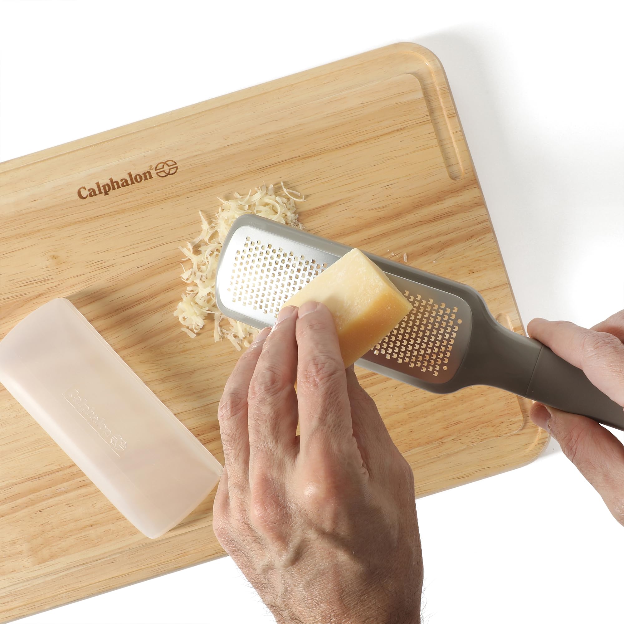 Calphalon Edge Stainless Steel Handheld Cheese Grater W/Cover & Rubber Handle - Taupe - Image 8