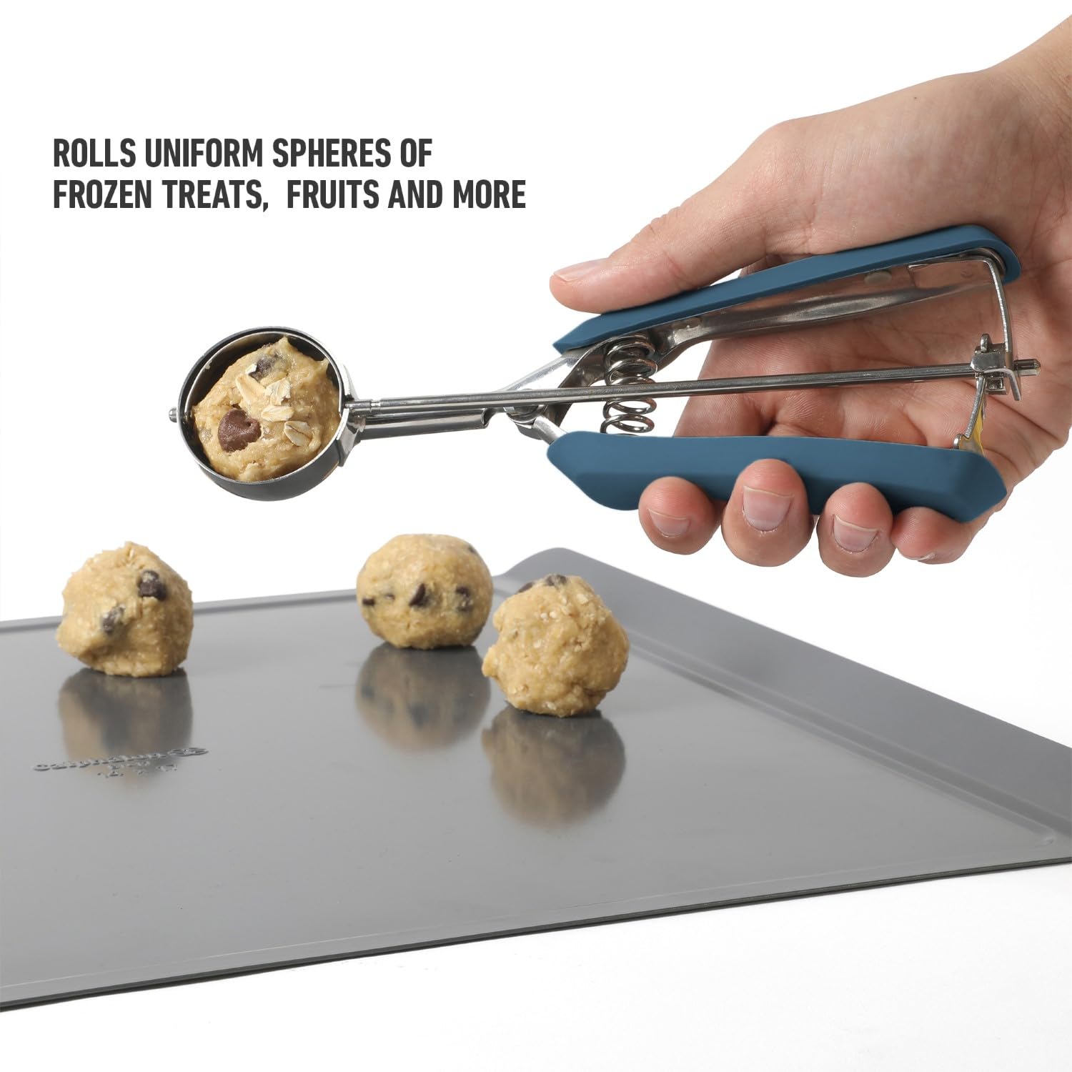 Calphalon Edge Stainless Steel Ice Cream & Cookie Scoop W/Trigger & Thermoplastic Rubber Handle - Navy Blue - Image 3