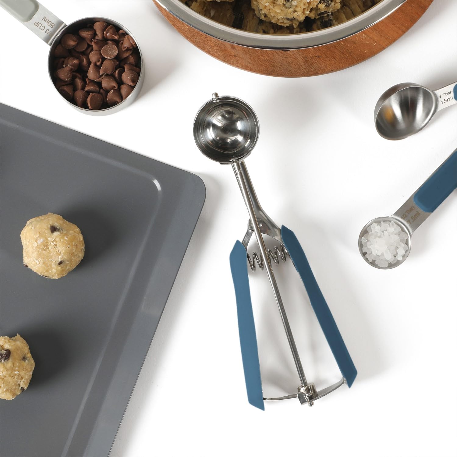Calphalon Edge Stainless Steel Ice Cream & Cookie Scoop W/Trigger & Thermoplastic Rubber Handle - Navy Blue - Image 6