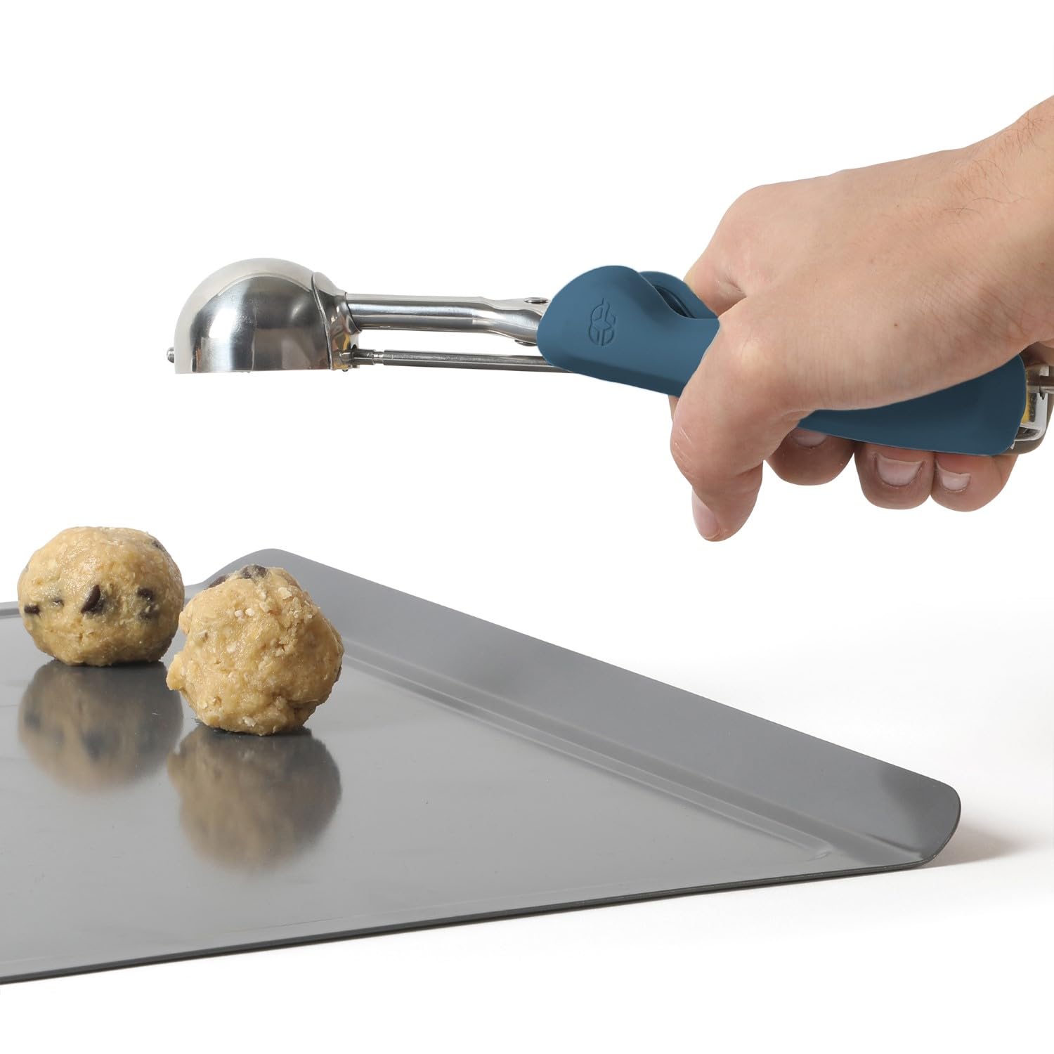 Calphalon Edge Stainless Steel Ice Cream & Cookie Scoop W/Trigger & Thermoplastic Rubber Handle - Navy Blue - Image 7