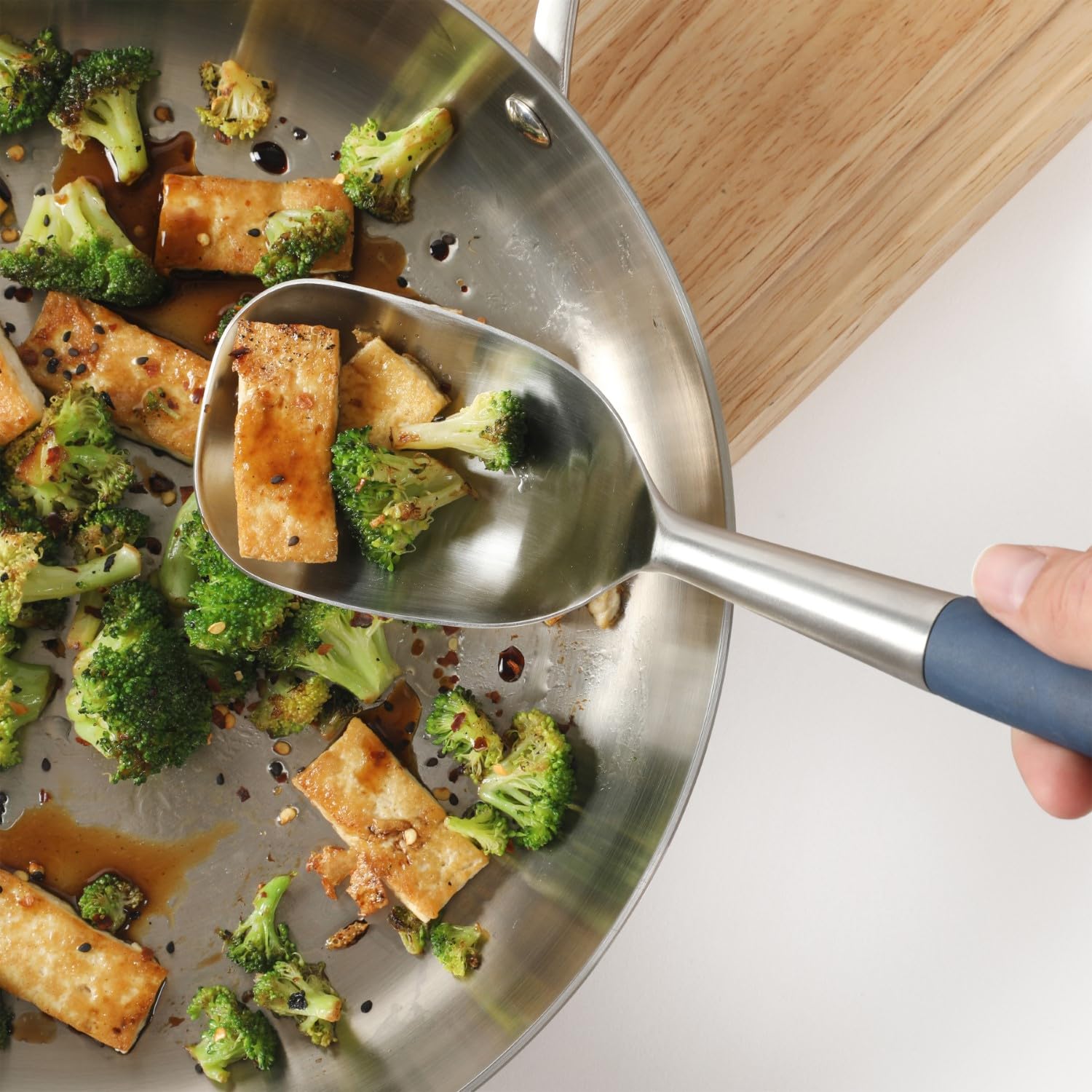 Calphalon Edge Stainless Steel Kitchen Spoon - Navy Blue - Image 5