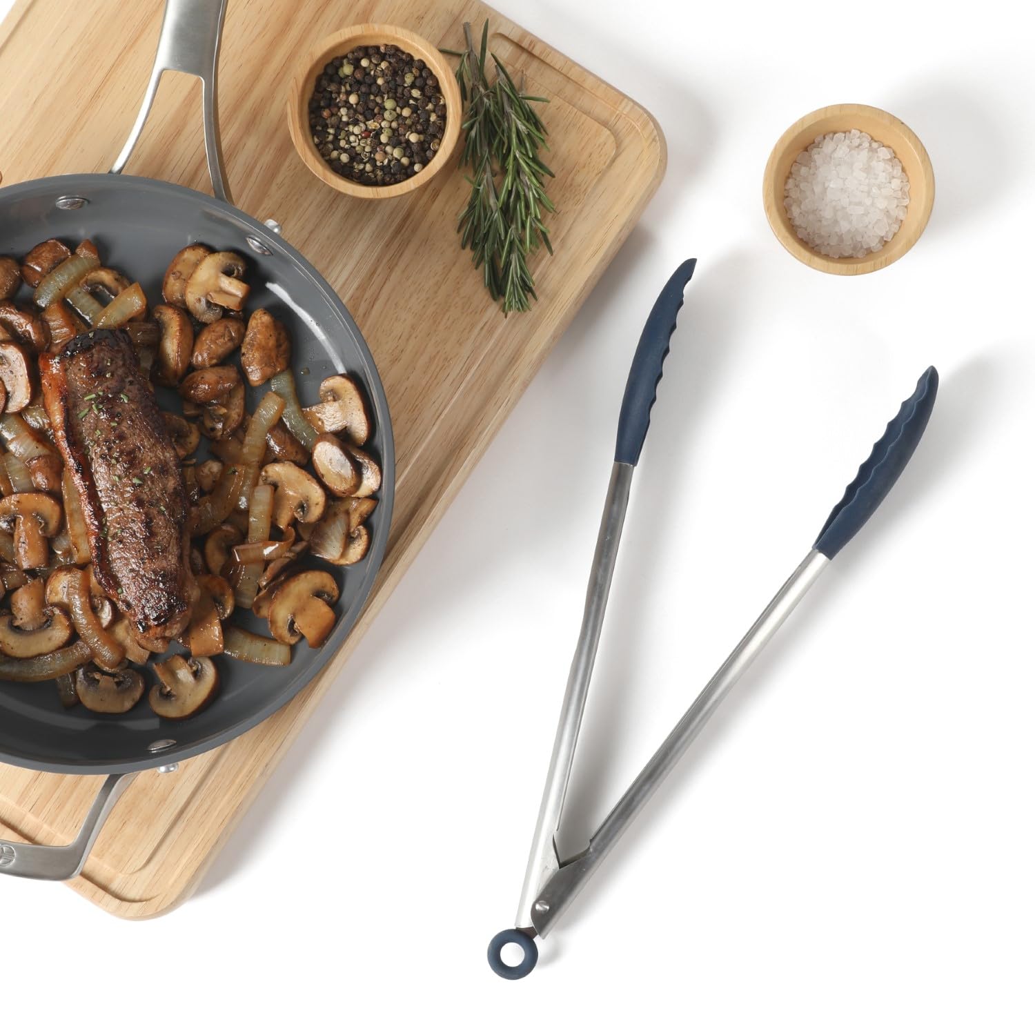 Calphalon Edge Stainless Steel Kitchen Tongs W/Silicone Head - Navy Blue - Image 4