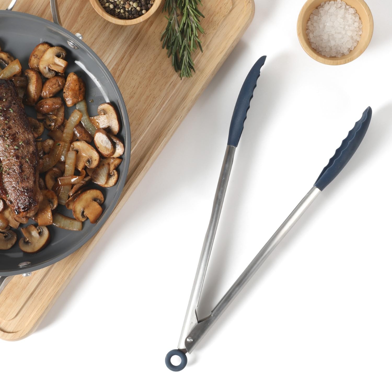 Calphalon Edge Stainless Steel Kitchen Tongs W/Silicone Head - Navy Blue - Image 5