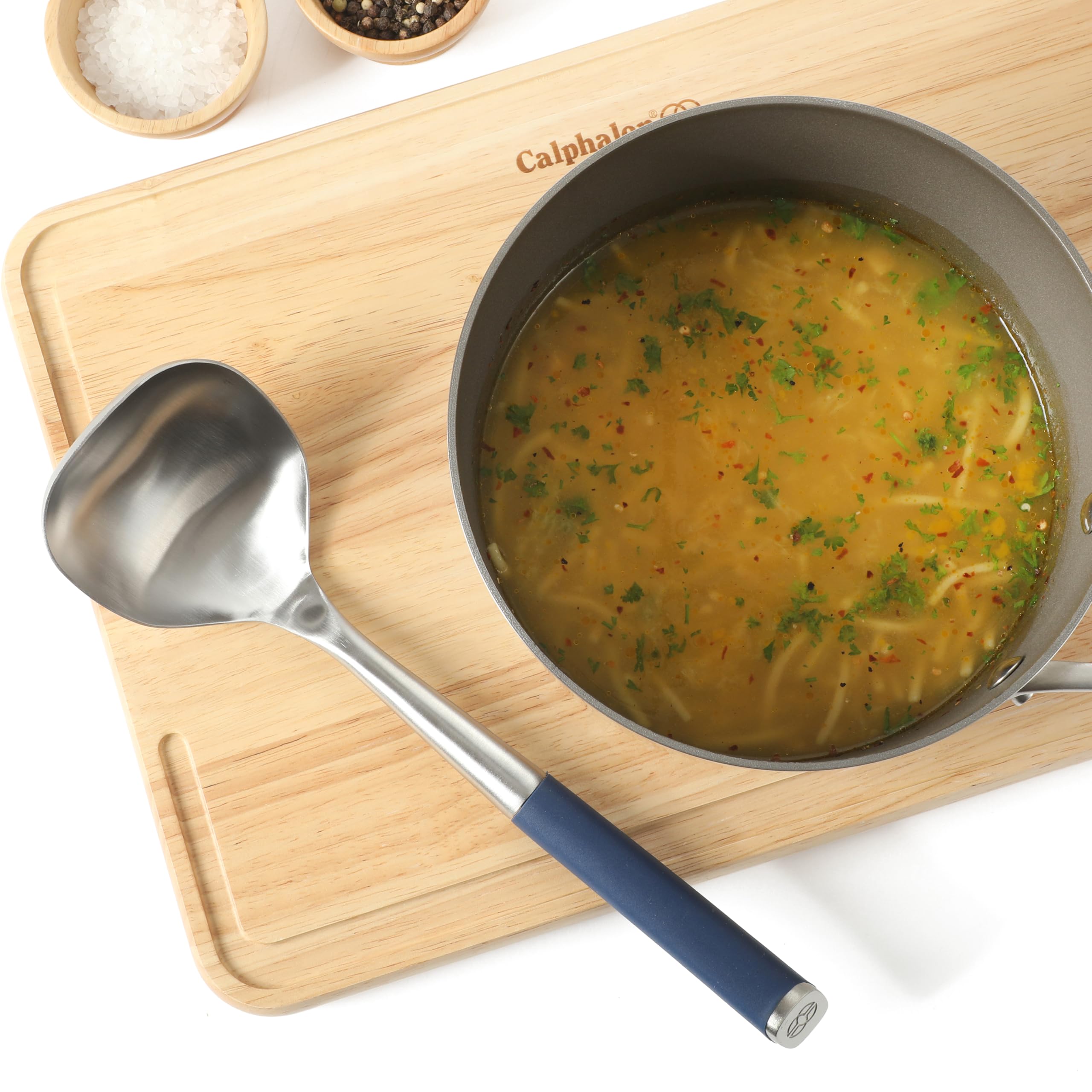 Calphalon Edge Stainless Steel Ladle w/Thermoplatic Rubber - Navy Blue - Image 3