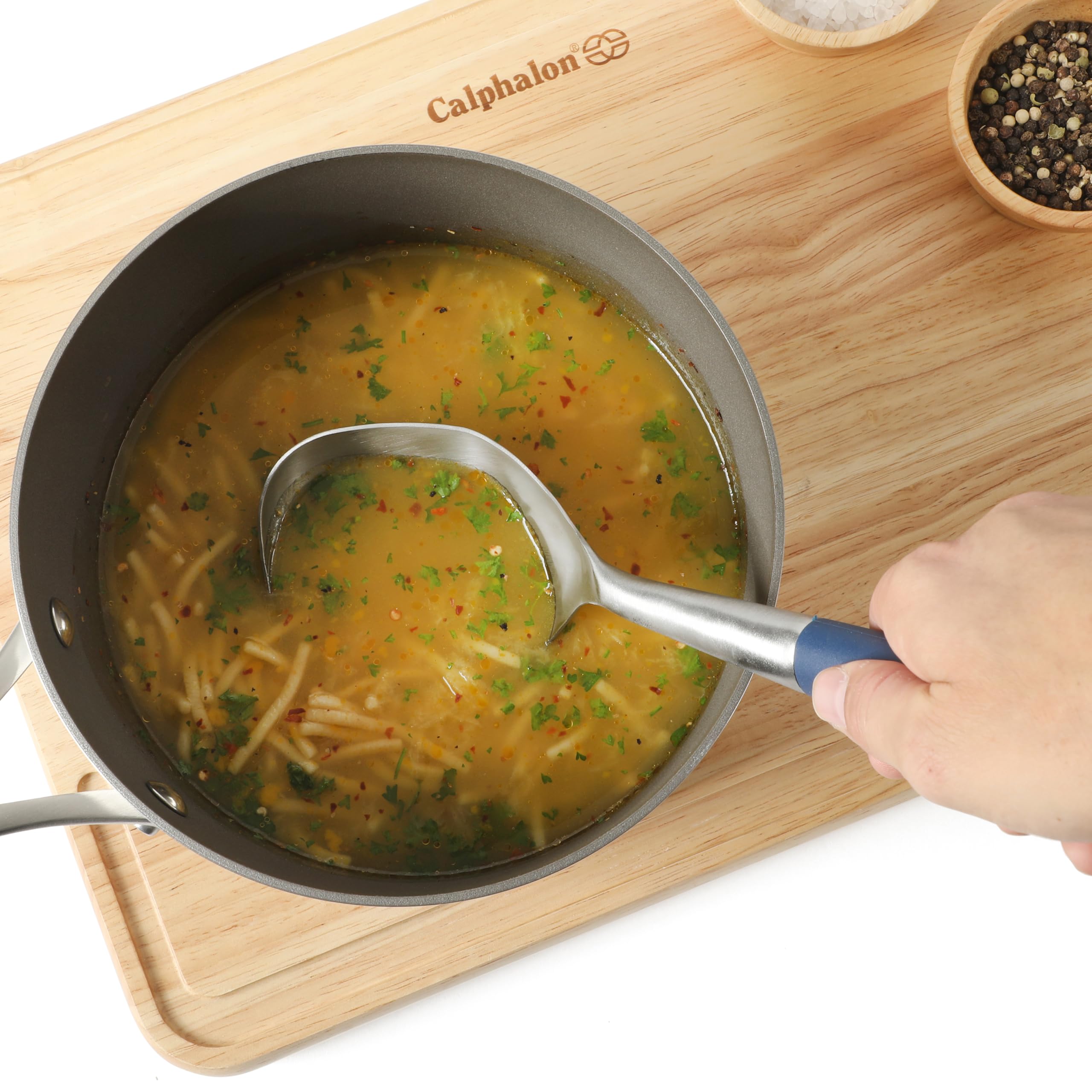 Calphalon Edge Stainless Steel Ladle w/Thermoplatic Rubber - Navy Blue - Image 4