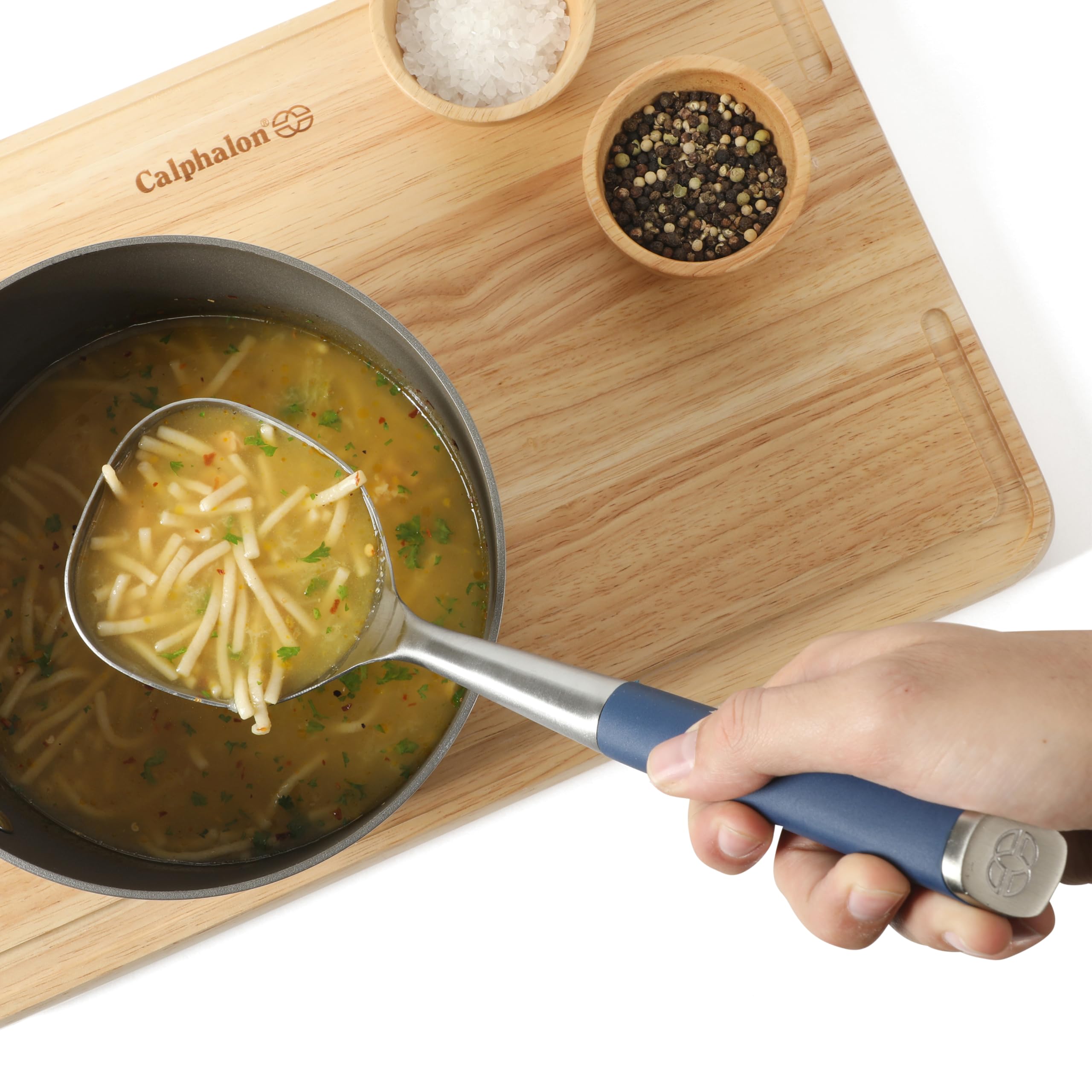 Calphalon Edge Stainless Steel Ladle w/Thermoplatic Rubber - Navy Blue - Image 5