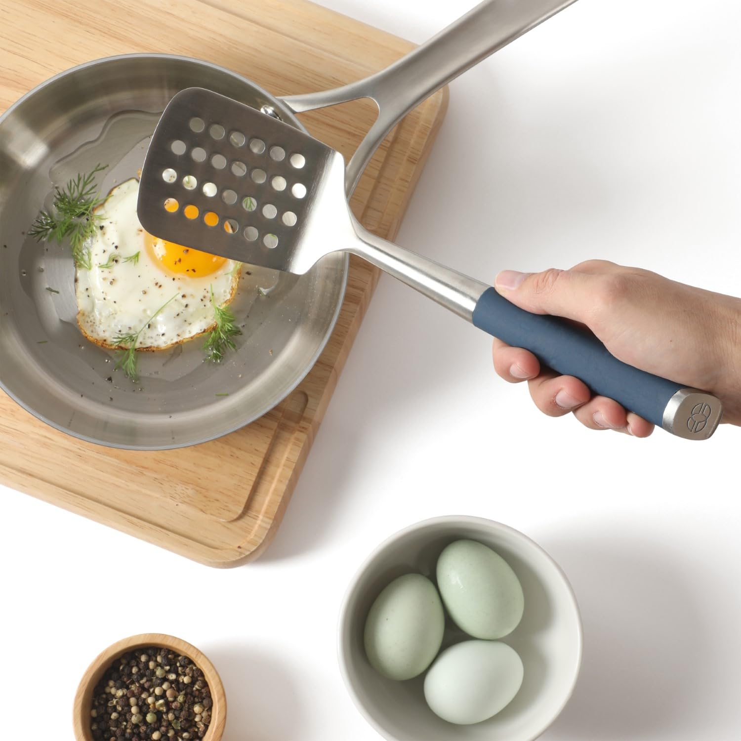 Calphalon Edge Stainless Steel Slotted Turner - Navy Blue - Image 4