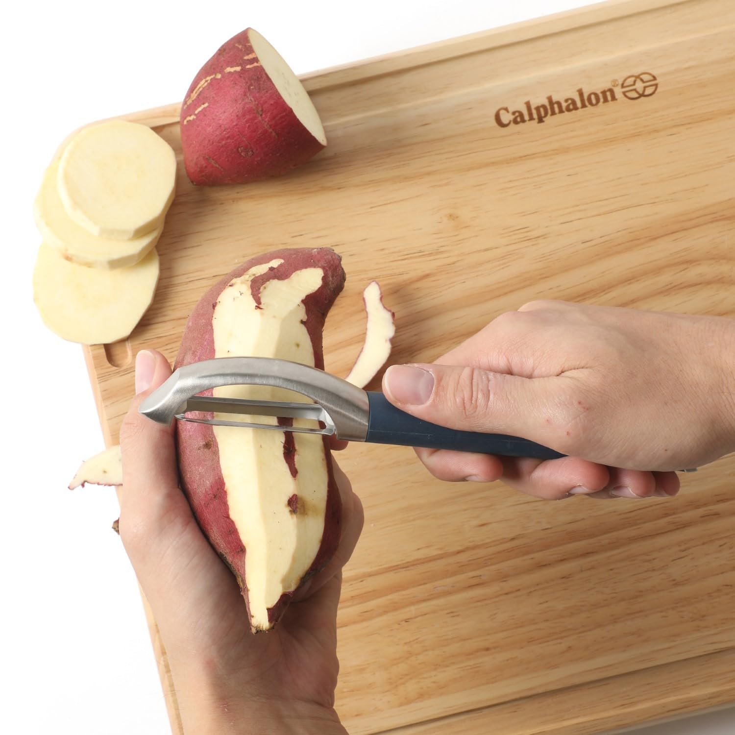 Calphalon Edge Stainless Steel Straight Vegetable Peeler w/Thermoplastic Rubber Handle - Navy Blue - Image 3