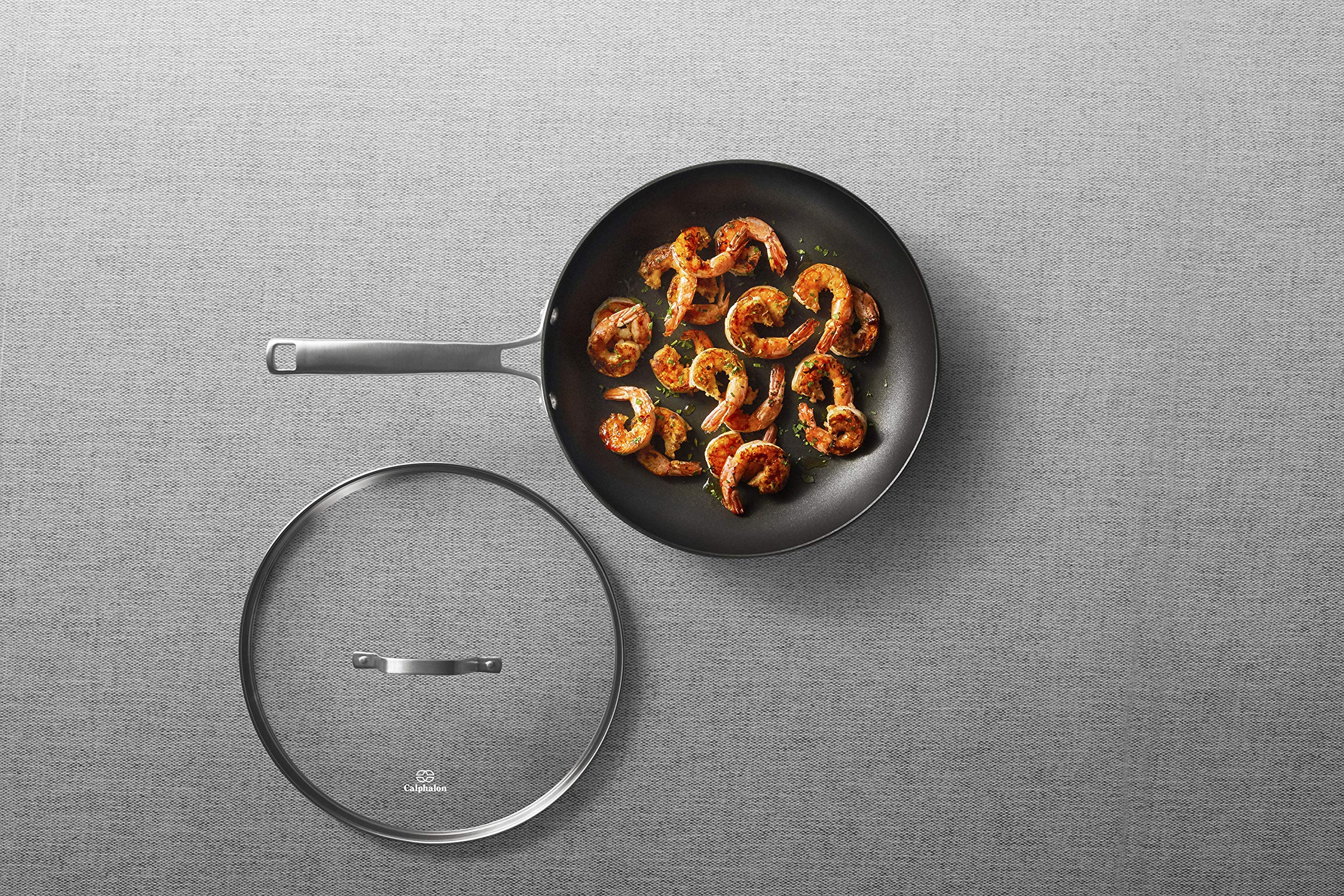 Calphalon Nonstick Frying Pan with Lid and Stay-Cool Handles, Dishwasher Safe, 12-Inch, Grey - Image 4