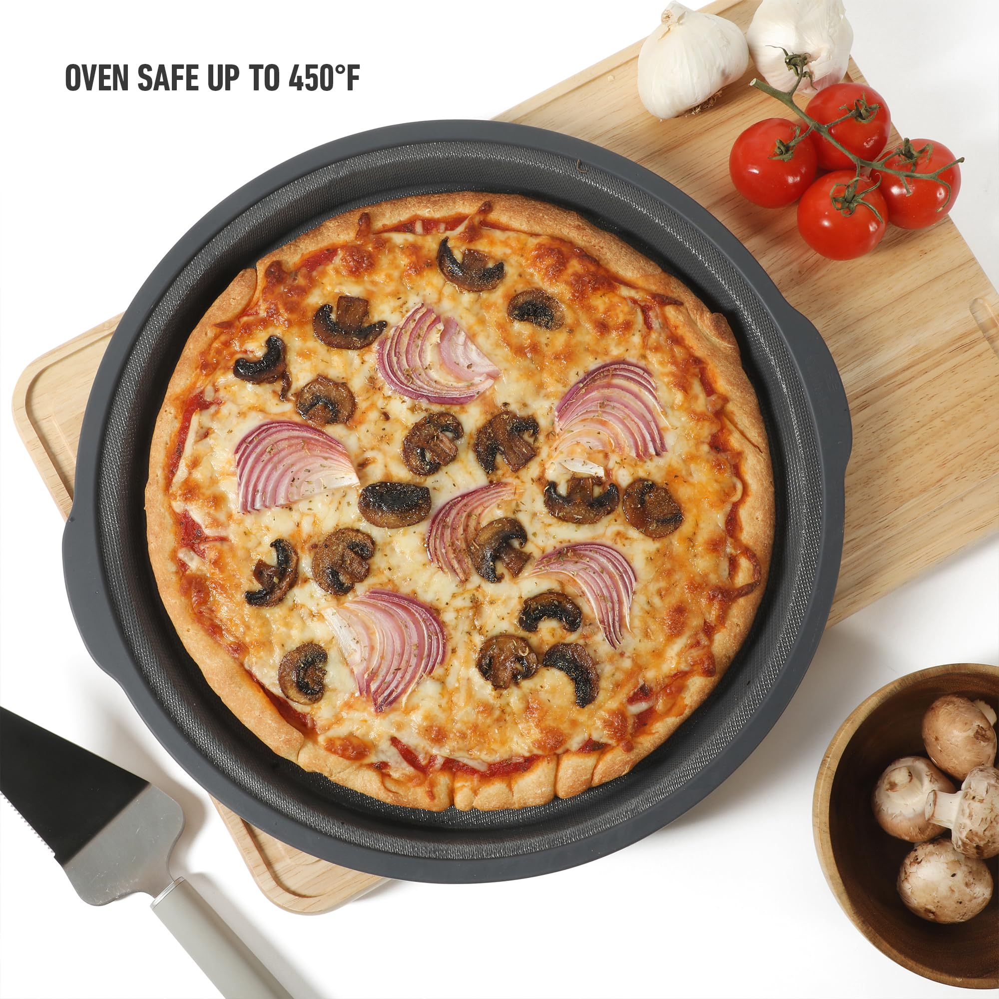 Calphalon Omni Exclusive GlassFlex Technology Flexible Silicone w/Micro-Woven Glass Ultra Air Flow 12.6 Inch Pizza Pan - Grey - Perfect Crisp Baking - Image 10