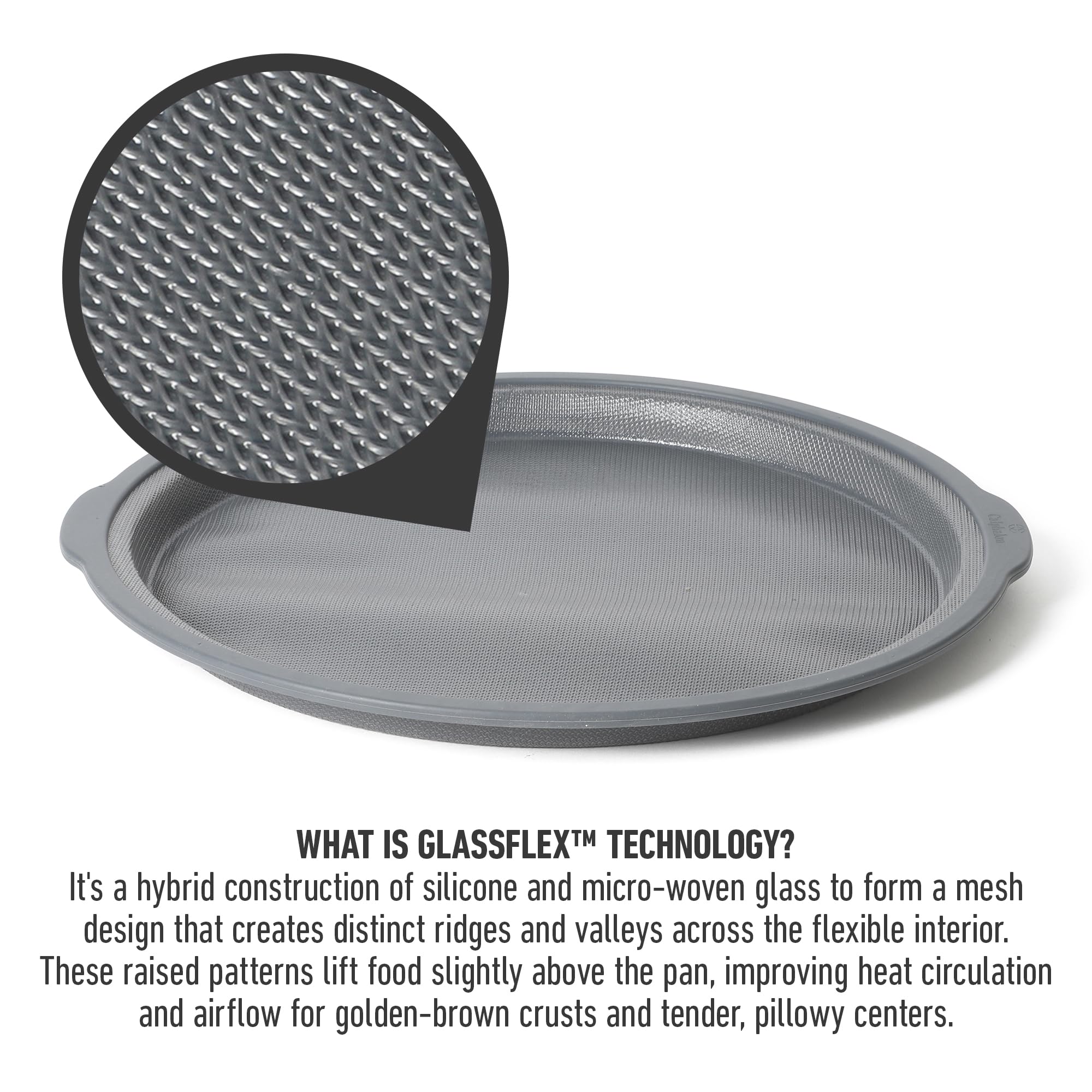 Calphalon Omni Exclusive GlassFlex Technology Flexible Silicone w/Micro-Woven Glass Ultra Air Flow 12.6 Inch Pizza Pan - Grey - Perfect Crisp Baking - Image 4