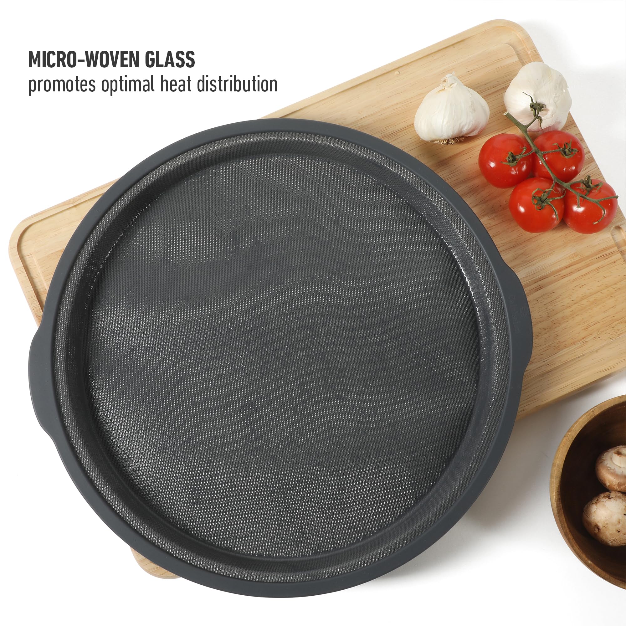 Calphalon Omni Exclusive GlassFlex Technology Flexible Silicone w/Micro-Woven Glass Ultra Air Flow 12.6 Inch Pizza Pan - Grey - Perfect Crisp Baking - Image 5