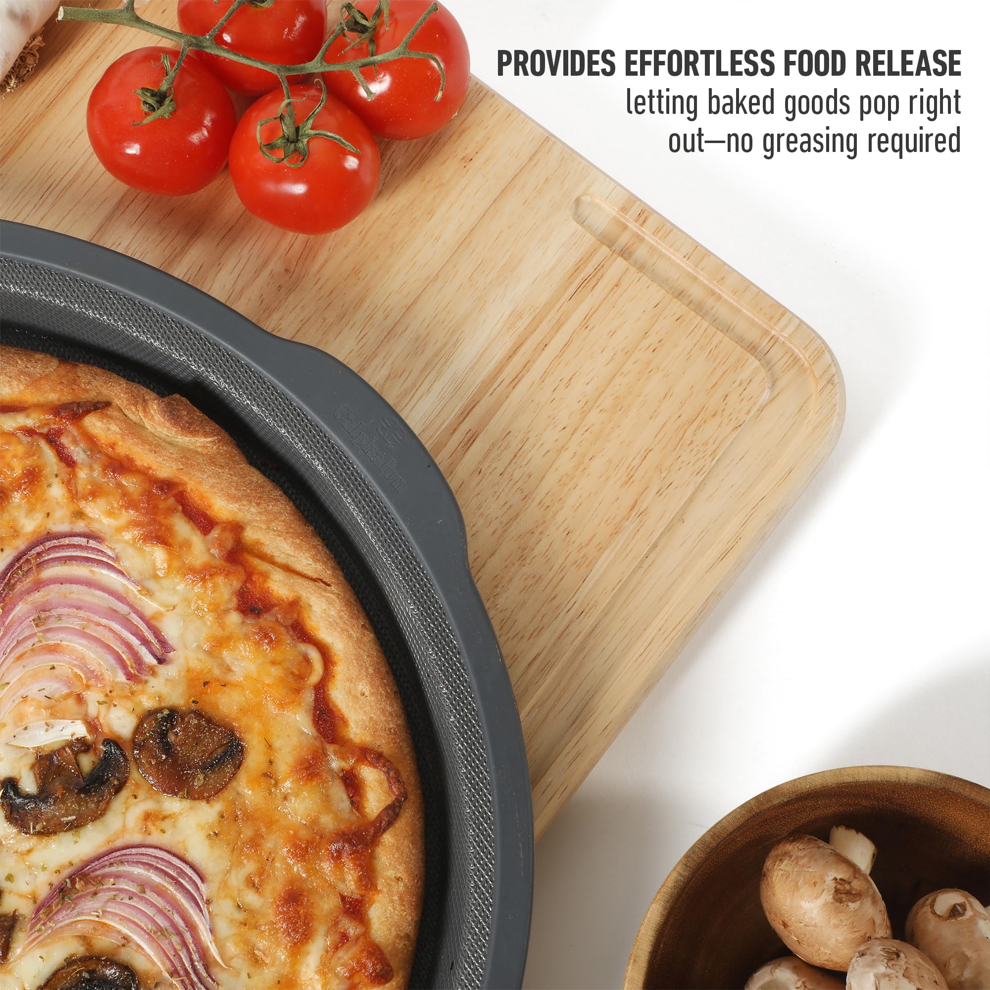 Calphalon Omni Exclusive GlassFlex Technology Flexible Silicone w/Micro-Woven Glass Ultra Air Flow 12.6 Inch Pizza Pan - Grey - Perfect Crisp Baking - Image 7