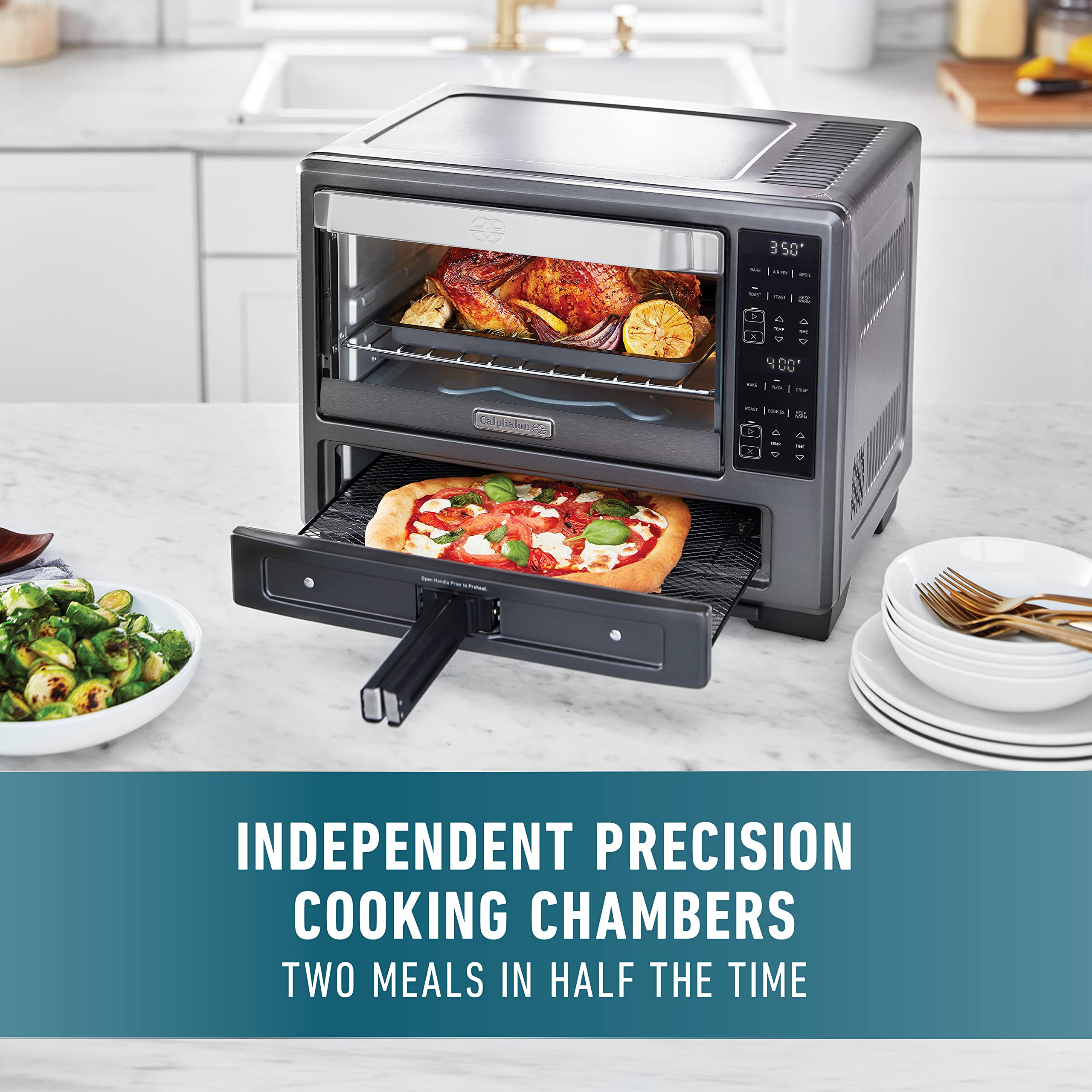Calphalon Performance 12-in-1 Air Fry Toaster Oven with Dual Zone 12" Pizza Drawer Oven combo,Digital Precision Controls, Dark Stainless - Image 3