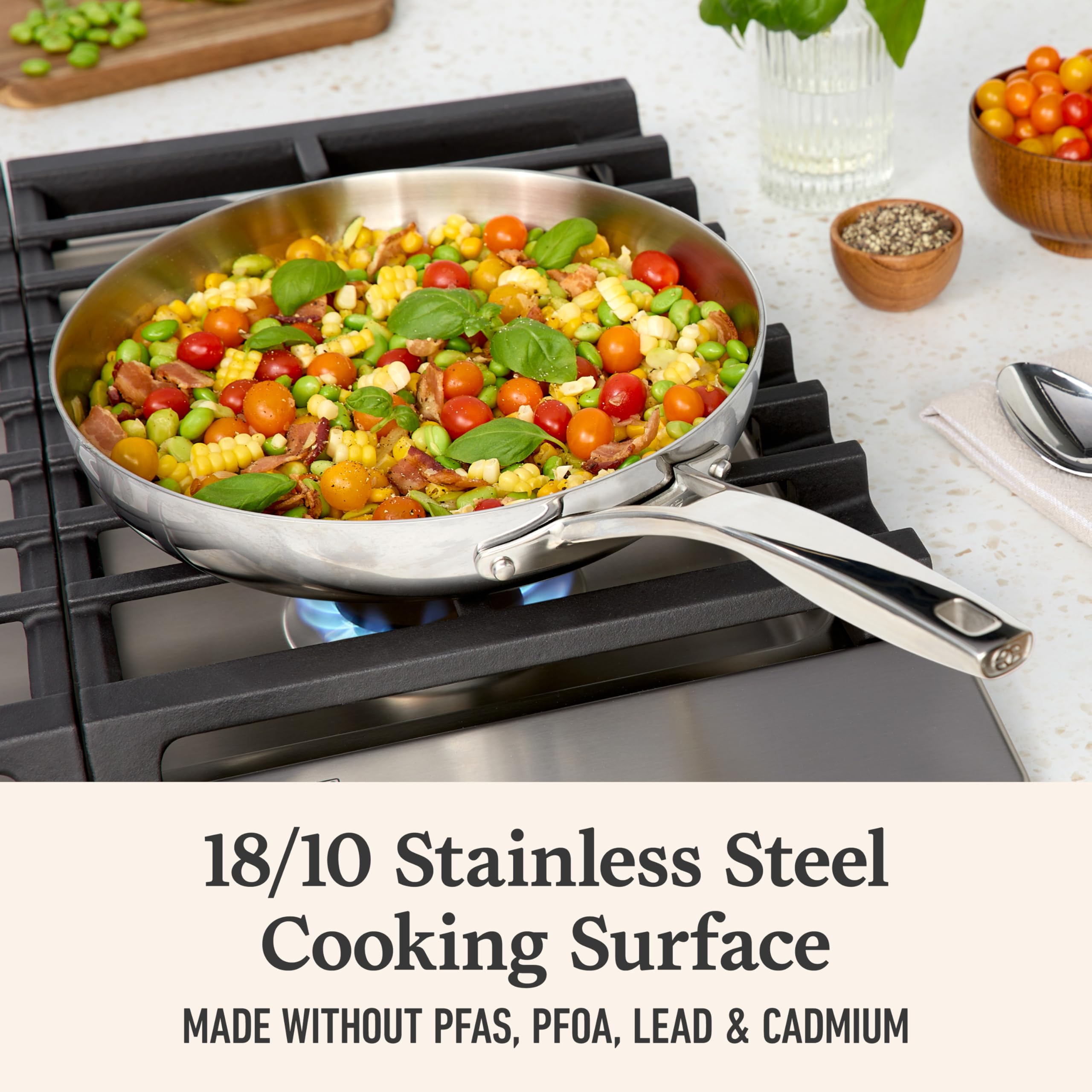 Calphalon Premier Polished 5-Ply Stainless Steel Cookware Set w/Turbo Heat Tech 3 Piece Frying Pan Set, Induction, Oven Safe 500F, Oven Safe 500F, PFOA Free, Polished Stainless Silver - Image 4