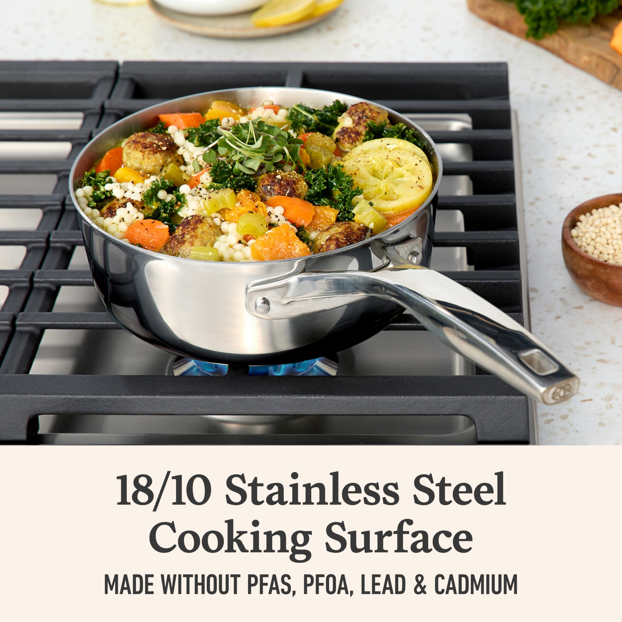 Calphalon Premier Polished 5-Ply Stainless Steel Cookware w/Turbo Heat Tech 2.5Qt Chef's Pan with Lid, Induction, Oven Safe 500F, PFOA Free, Polished Stainless Silver - Image 4