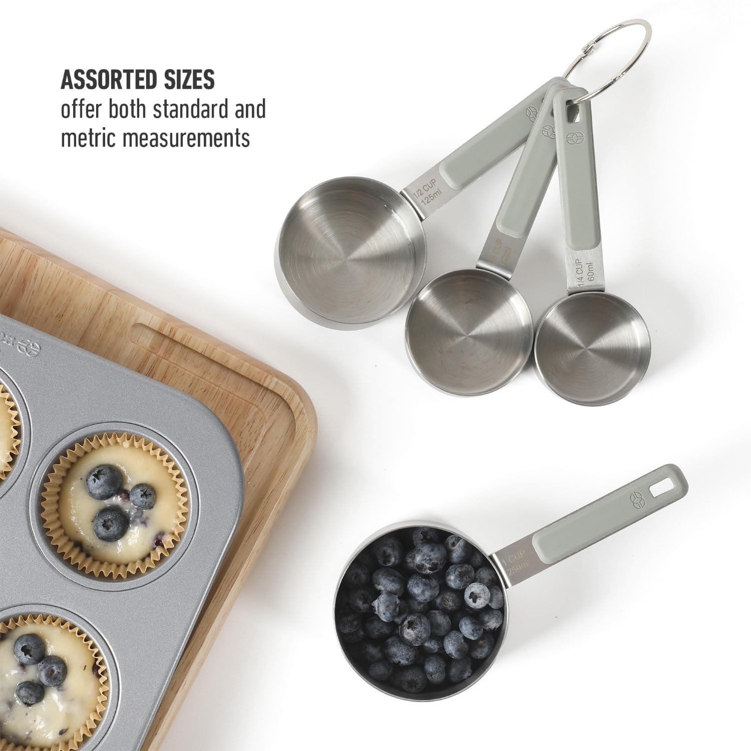 Calphalon Prime 4 Piece Stainless Steel Measuring Cups W/Taupe Silicone Handles - Image 6