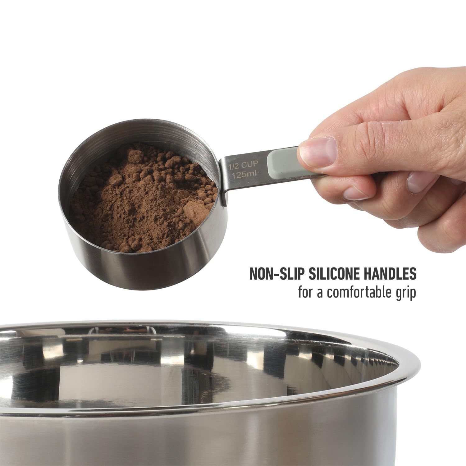 Calphalon Prime 4 Piece Stainless Steel Measuring Cups W/Taupe Silicone Handles - Image 7