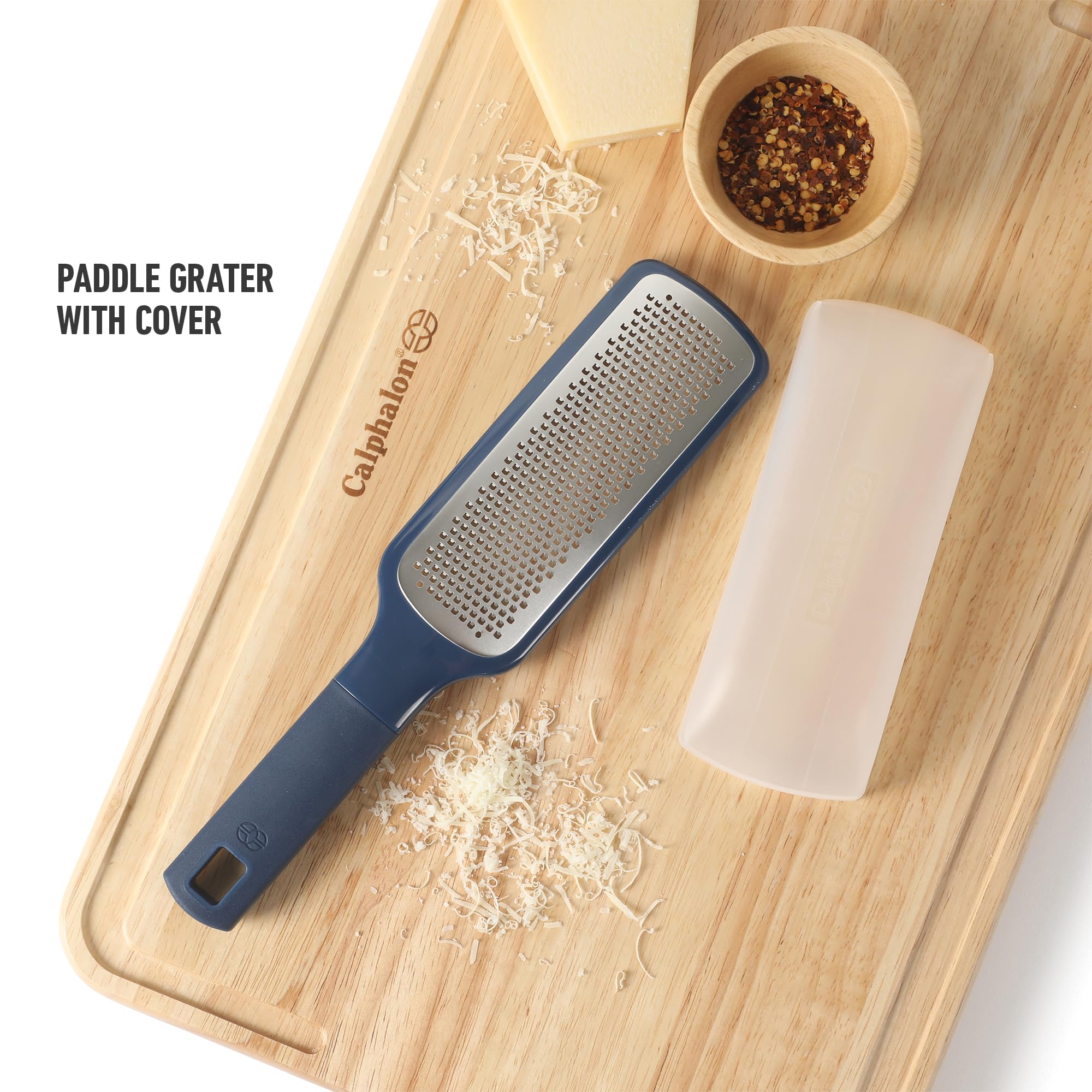 Calphalon Prime Stainless Steel Handheld Cheese Grater W/Cover & Rubber Handle - Navy Blue - Image 3