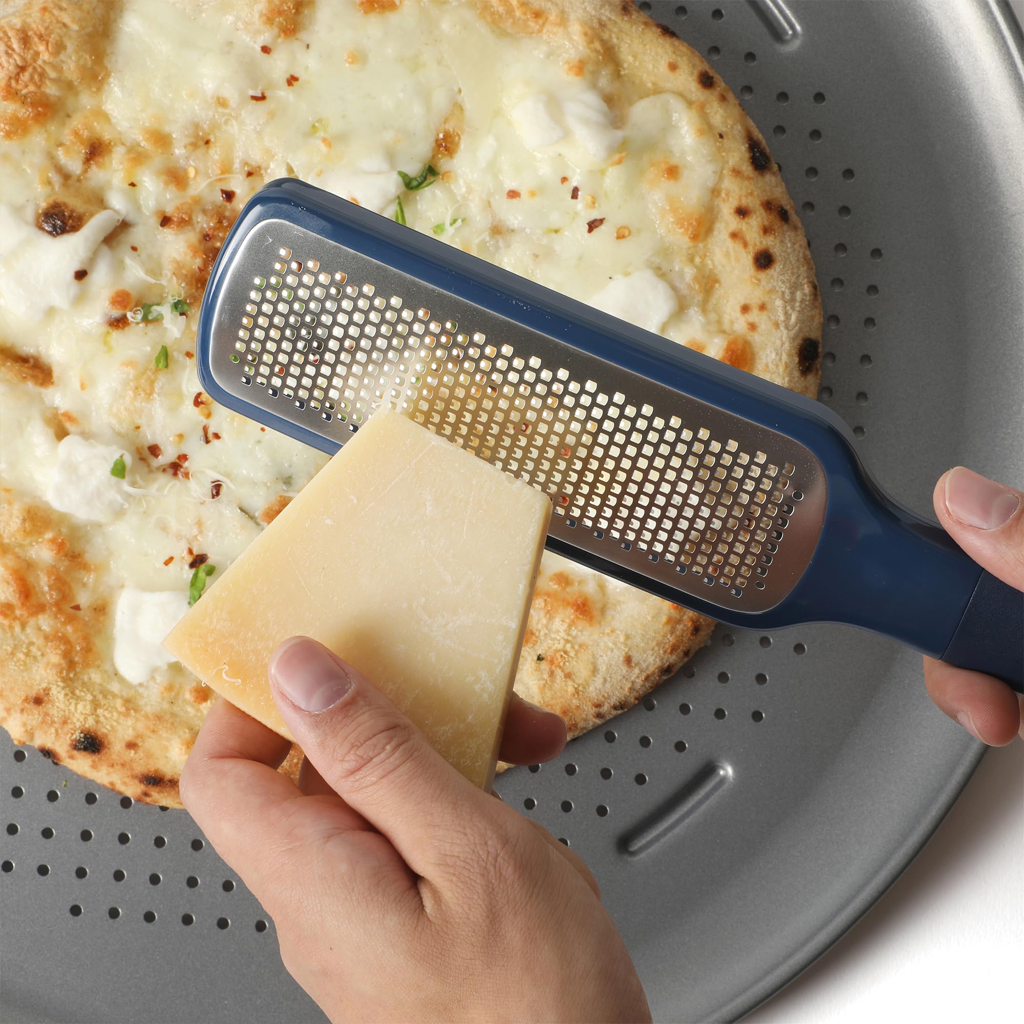 Calphalon Prime Stainless Steel Handheld Cheese Grater W/Cover & Rubber Handle - Navy Blue - Image 8