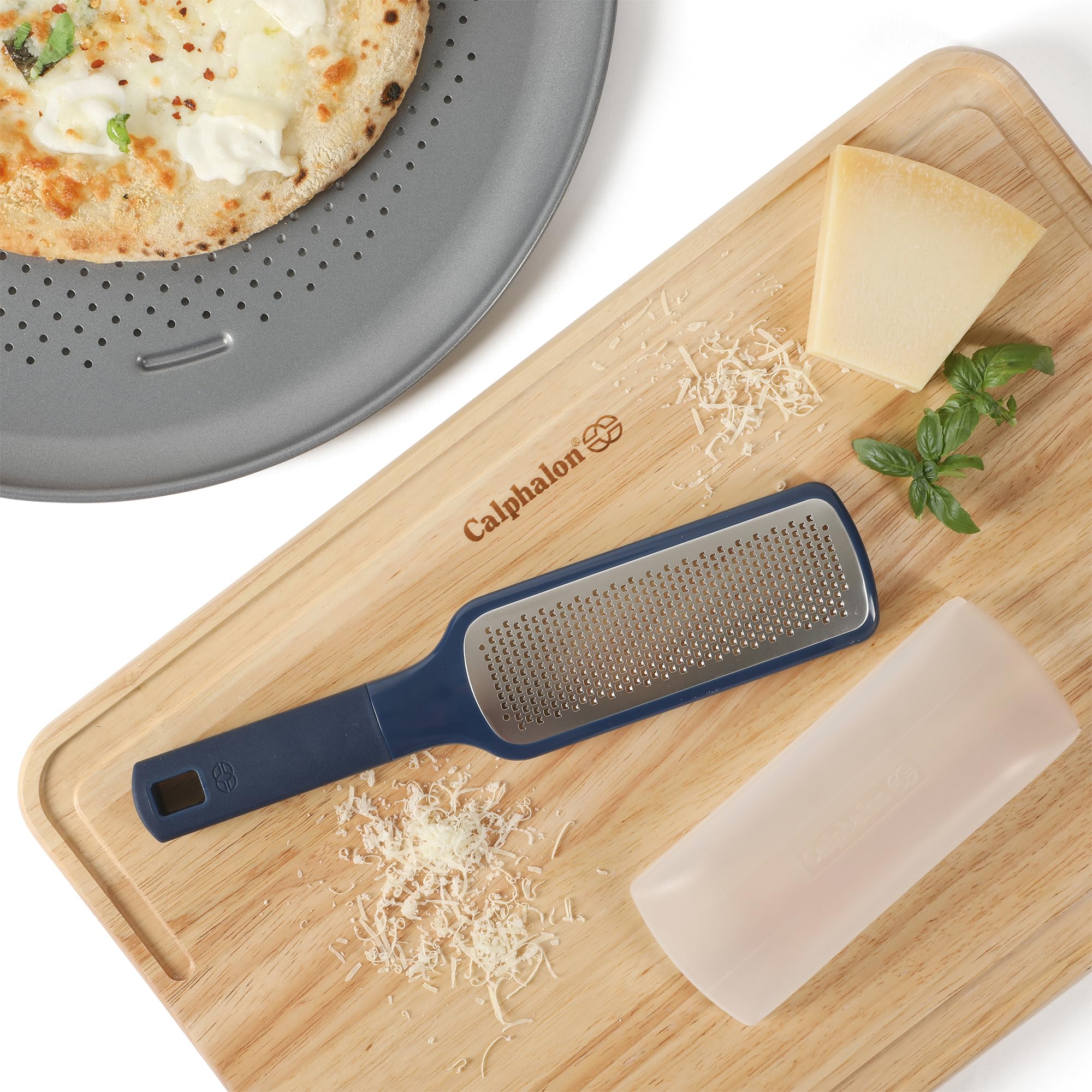 Calphalon Prime Stainless Steel Handheld Cheese Grater W/Cover & Rubber Handle - Navy Blue - Image 9